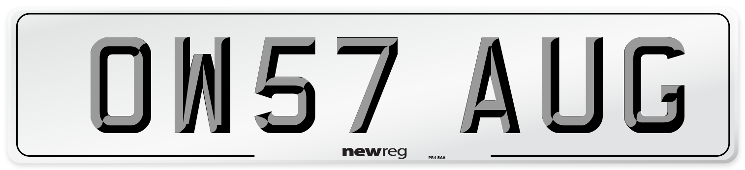 OW57 AUG Number Plate from New Reg